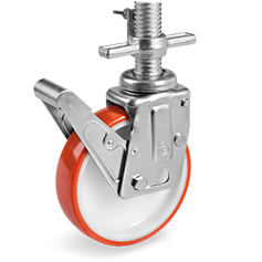 Injection polyurethane wheels, polyamide 6 centre, swivel bracket with stem for mobile scaffoldings