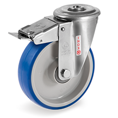 Injection polyurethane wheels, polyamide 6 centre, swivel bracket with bolt hole type NLX with front lock