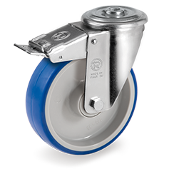 Injection polyurethane wheels, polyamide 6 centre, swivel bracket with bolt hole type NL with front lock