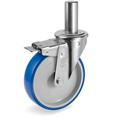 Injection polyurethane wheels, polyamide 6 centre, swivel castor with stem NL with front lock