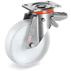 Polyamide 6 solid wheels, swivel top plate bracket type PX with adjustable brake