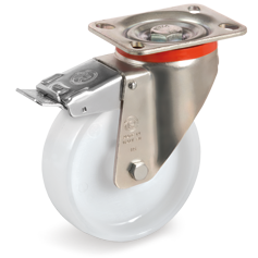 Polyamide 6 solid wheels, swivel top plate bracket type P with front lock