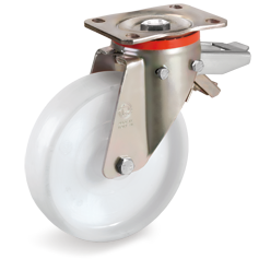 Polyamide 6 solid wheels, swivel top plate bracket type P with adjustable brake