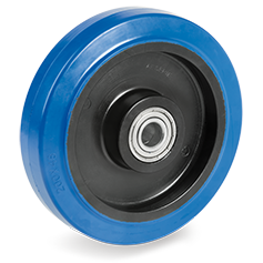 Non-marking blu elastic rubber wheels, polyamide 6 centre