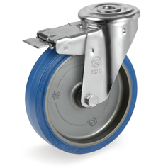 "Sigma Elastic" rubber wheels, swivel bracket with bolt hole type NL, with front lock