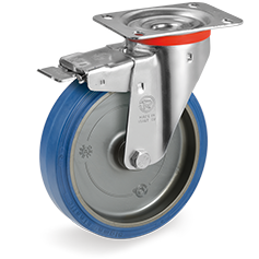 Sigma Elastic rubber wheels, polyamide 6 centre, swivel top plate bracket type NL with front lock