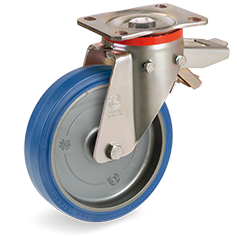 Sigma Elastic rubber wheels, polyamide 6 centre, swivel top plate bracket type P with adjustable brake