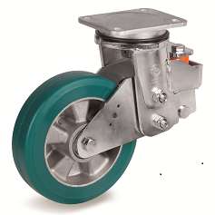 TR-ROLL polyurethane wheels, aluminium centre, swivel sprung loaded top plate bracket EES MHD