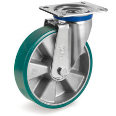 TR-ROLL polyurethane wheels, aluminium centre, swivel top plate bracket type M