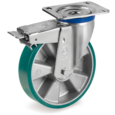 TR-ROLL polyurethane wheels, aluminium centre, swivel top plate bracket type M with front lock