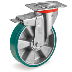 TR-ROLL polyurethane wheels, aluminium centre, swivel top plate bracket type NL with front lock