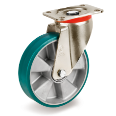 TR-ROLL polyurethane wheels, aluminium centre, swivel top plate bracket type P