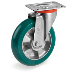  "TR Roll" polyurethane wheels with ergonomic round profile, aluminium centre, swivel standard-duty bracket (NL)