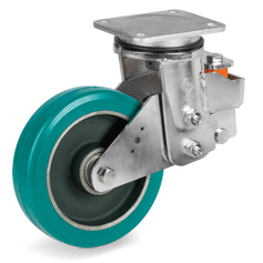 TR-ROLL polyurethane wheels, cast iron centre, swivel sprung loaded top plate bracket EES MHD