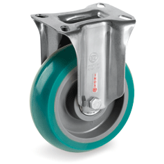 "TR Roll" polyurethane wheels with ergonomic round profile, polyamide 6 centre, fixed bracket type NLX