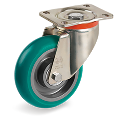  "TR Roll" polyurethane wheels with ergonomic round profile, polyamide 6 centre, swivel bracket type P