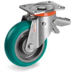  "TR Roll" polyurethane wheels with ergonomic round profile, polyamide 6 centre, swivel bracket PX  with brake