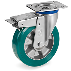 TR-ROLL polyurethane wheels, aluminium centre, swivel top plate bracket type M with front lock