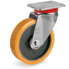 TR polyurethane wheels, cast iron centre, swivel top plate bracket type EP