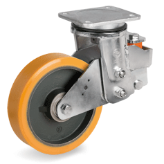 TR Polyurethane wheels, cast iron centre, swivel sprung loaded top plate bracket EES MHD