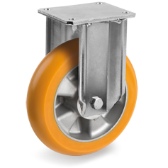  TR polyurethane wheels with ergonomic round profile, aluminium centre, fixed extra-heavy duty bracket (EP)