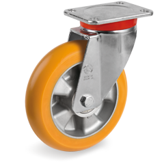  TR polyurethane wheels with ergonomic round profile, aluminium centre, swivel extra-heavy duty bracket (EP)