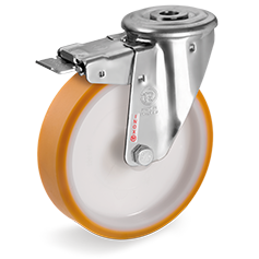 "TR" polyurethane wheels, polyamide centre, swivel bracket with bolt hole type NLX with front lock