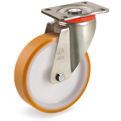 "TR" polyurethane wheels, polyamide centre, swivel top plate bracket type P