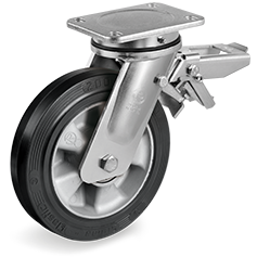 Sigma Elastic rubber wheels, aluminium centre, swivel top plate bracket EE MHD, rear adjustable brake