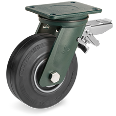 Sigma Elastic rubber wheels, cast iron centre, swivel top plate bracket EE HD, rear adjustable brake