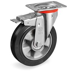 Sigma Elastic rubber wheels, aluminium centre, swivel top plate bracket type NL with front lock