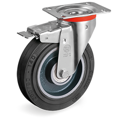 Sigma Elastic rubber wheels, cast iron centre, swivel top plate bracket type NL with front lock
