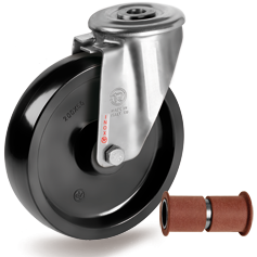 Thermosetting resin solid wheels, swivel bracket with bolt hole type NLX with PTFE axle set