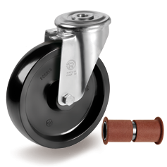 Thermosetting resin solid wheels, swivel bracket with bolt hole type NL with PTFE axle set