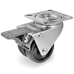 Polyamide 6 twin wheels, swivel top plate bracket for high carrying capacity with brake