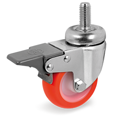 Injection polyurethane wheels, polyamide 6 centre, swivel bracket with stem and front lock