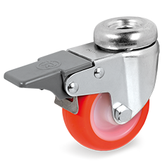 Injection polyurethane wheels, polyamide 6 centre, swivel bracket with bolt hole with fron lock