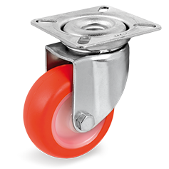 Injection polyurethane wheels, polyamide 6 centre, swivel top plate bracket type