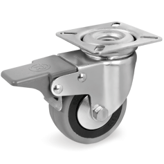 Rubber wheels, polyamide centre with threadguards, swivel top plate bracket with front lock