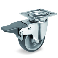 Thermoplastic rubber wheels, polypropylene centre, swivel top plate bracket with front lock