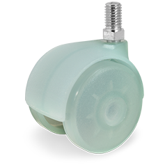 Paired polypropylene furniture wheels, swivel bracket with stem