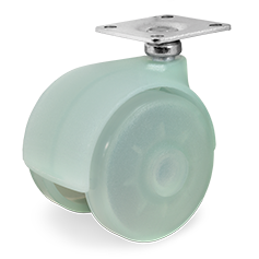 Paired polypropylene furniture wheels, swivel top plate bracke