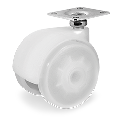 Paired polypropylene furniture wheels, swivel top plate bracket