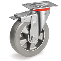 ESD "TR Roll" polyurethane wheels, electrical resistance <10^9 Ohm, swivel top plate bracket NL with brake