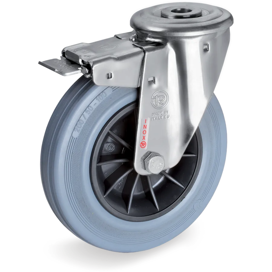 Tellure Rôta 225502 – Rueda giratoria de goma Ø100×30 mm con freno