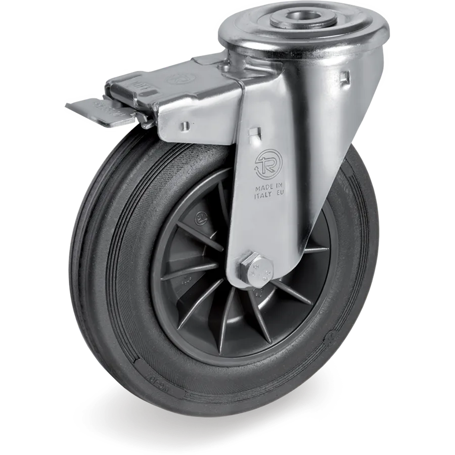 Tellure Rôta 525604 – Rueda giratoria de goma Ø140×37.5 mm con freno
