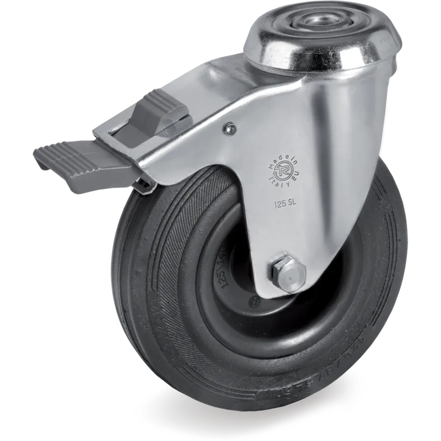 Tellure Rôta 526203 – Rueda giratoria de goma Ø125×37.5 mm con freno