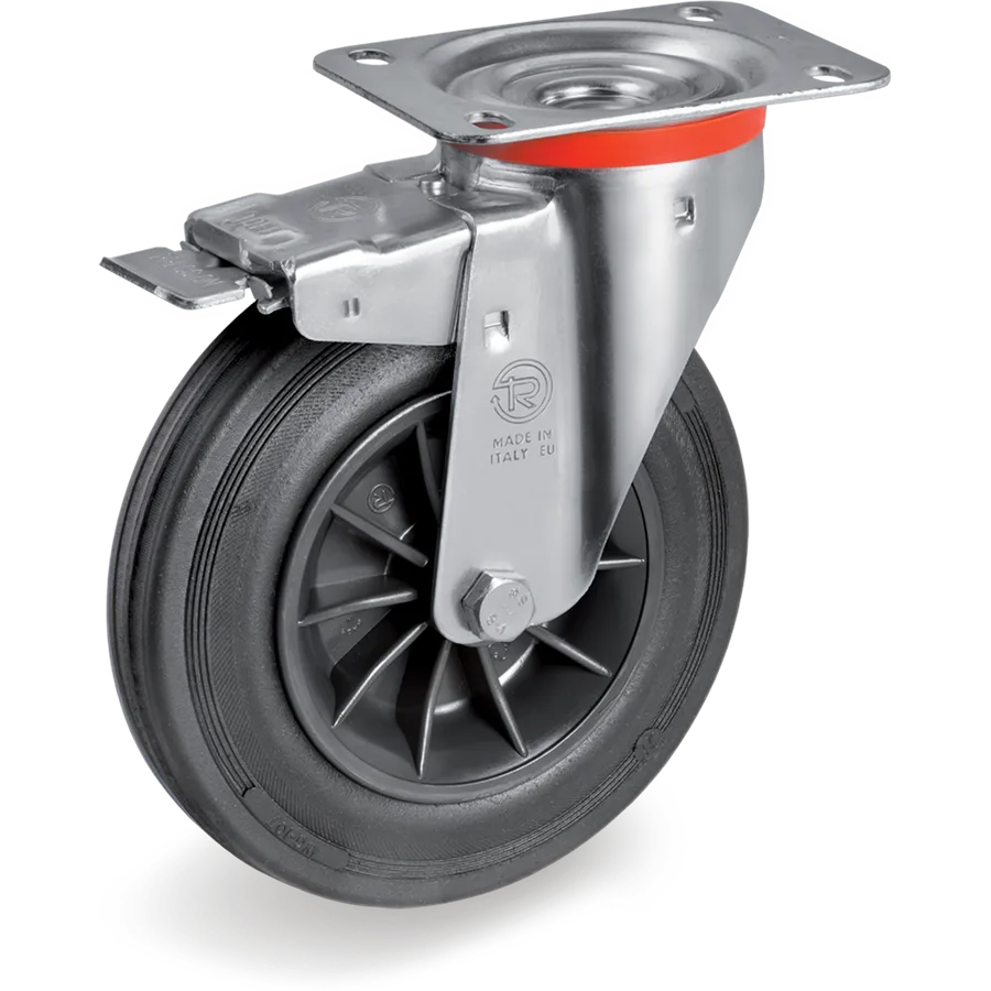 Tellure Rôta 525204 – Rueda giratoria de goma Ø140×37.5 mm con freno
