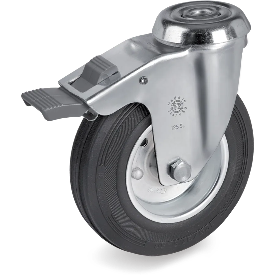 Tellure Rôta 536203 – Rueda giratoria de goma Ø125×37.5 mm con freno