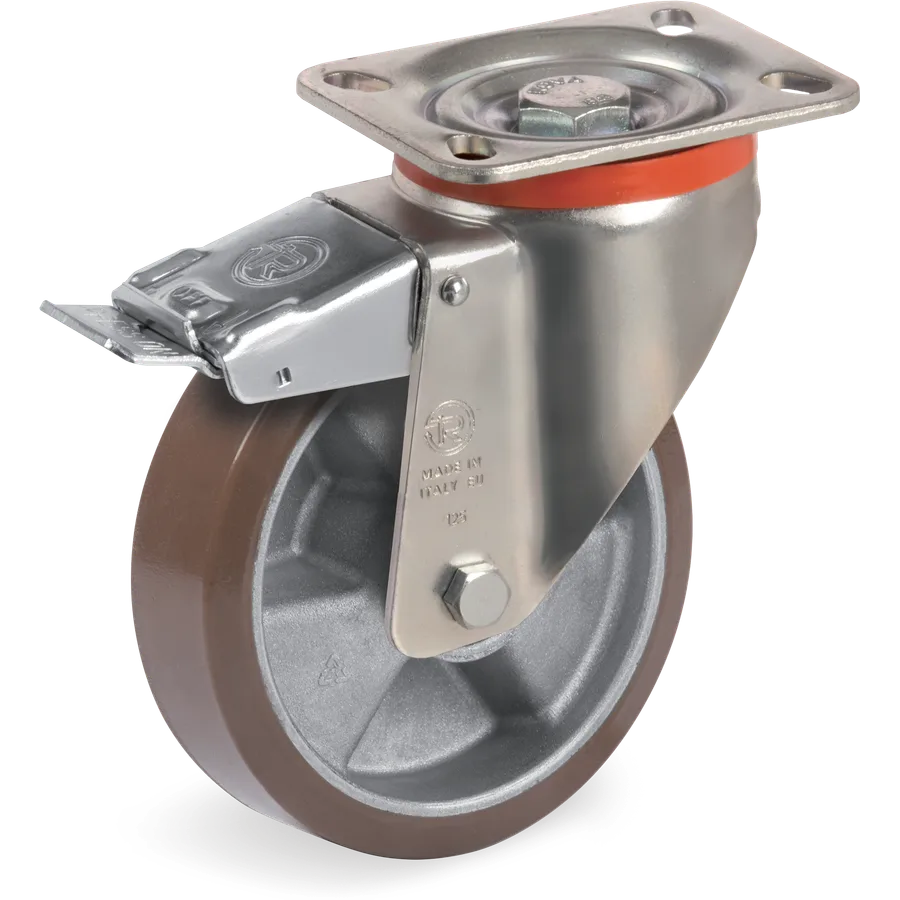 Tellure Rôta 586603 – Rueda giratoria de poliuretano TR-PowerHigh Ø125×35 mm con freno